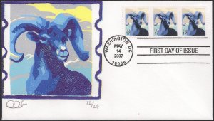 Dave Curtis Reductive Cut FDC for the 2007 17c Bighorn Sheep Wildlife Stamp