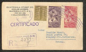 GUATEMALA #115 (x5) 262 263 & RA2 TO BRAZIL STAMP DEALER REGISTERED COVER 1933