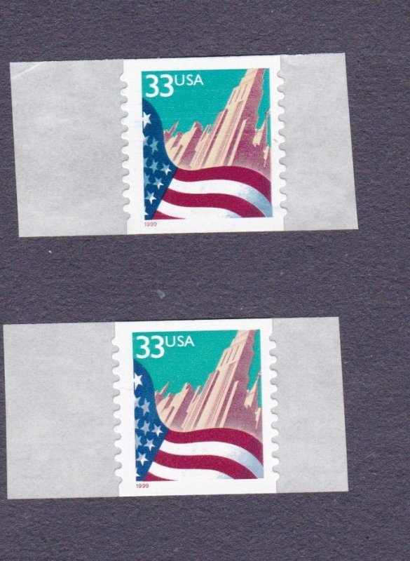 Single 33c Flag SA US #3281 Large Date , US #3281c Small Date Lot (2) F-VF, MNH