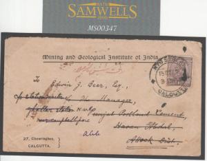 MS347 1923 INDIA Local Mail *MINING & GEOLOGICAL* Cover *Hasan Abdal* (Pakistan)