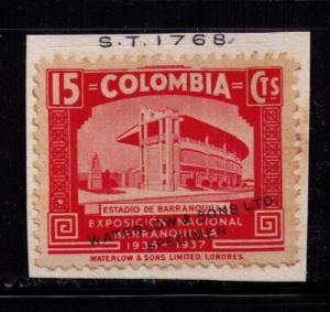COLOMBIA Sc#449 var MH FVF Specimen Color Proof on Card