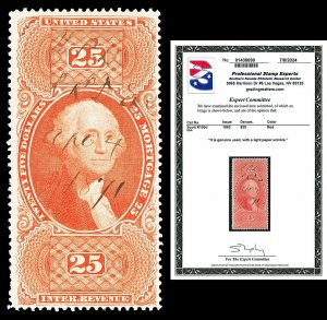 Scott R100d 1863 $25.00 Silk Paper Mortgage Used F-VF Cat $300 with PSE CERT