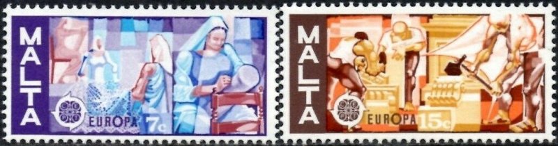 Malta 1976 MNH Stamps Scott 512-513 Europa CEPT Handicrafts Lace Making Stone Ca