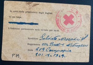 1945 Italian Prisoner Of War Red Cross Postcard Censored Cover To Parma