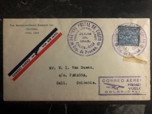 1937 Colon Canal Zone First Flight cover FFC to Cali Colombia Pan American Grace