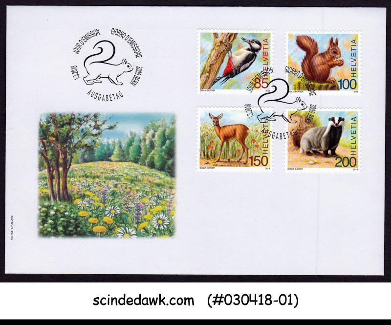 SWITZERLAND - 2018 FOREST WILDLIFE / ANIMALS - 4V - FDC