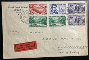 1931 Gstaad Switzerland Grand Hotel Bellevue Express Cover To Weinincien