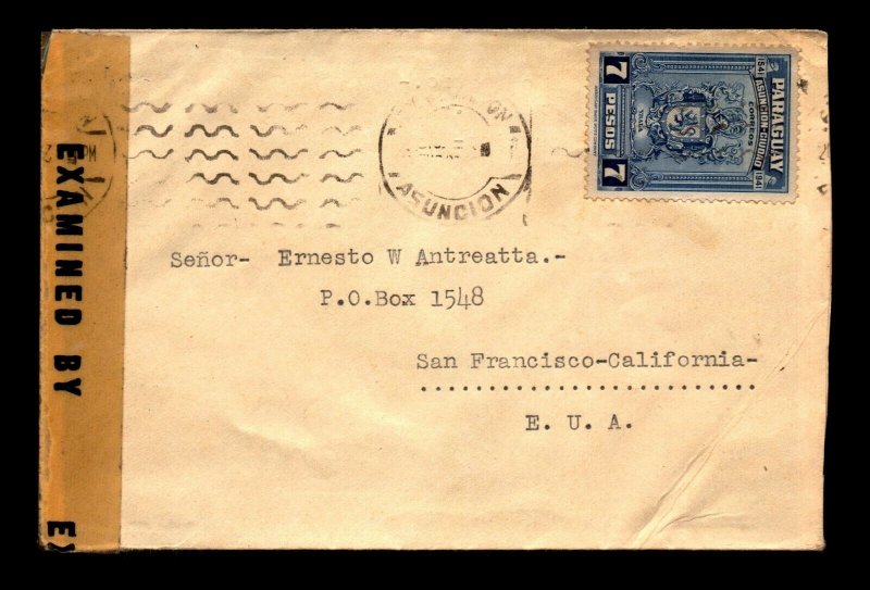 Paraguay 1942 Censor Cover to USA - L11024