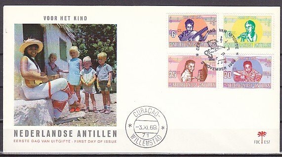 Netherlands Antilles. Scott cat. B97-B100. Music Instruments. First day cover. ^