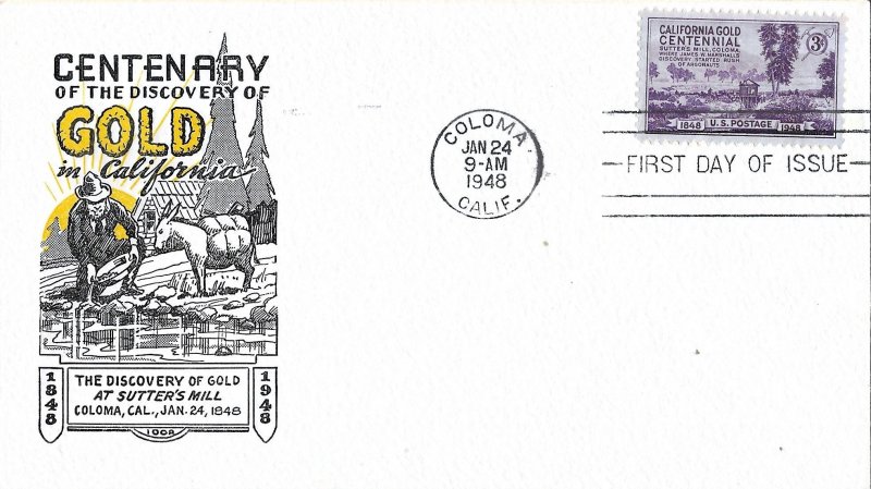 1948 FDC, #954, 3c California Gold Centennial, Ioor