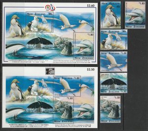 1996 New Zealand - Sc 1366-71,1370a,1371a - MNH VF - 6 singles/2 SS - Wildlife