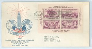 US 778 1936 Tipex souvenir sheet of four imperf US Commemoratives on an addressed (typed) FDC with a Grandy cachet.