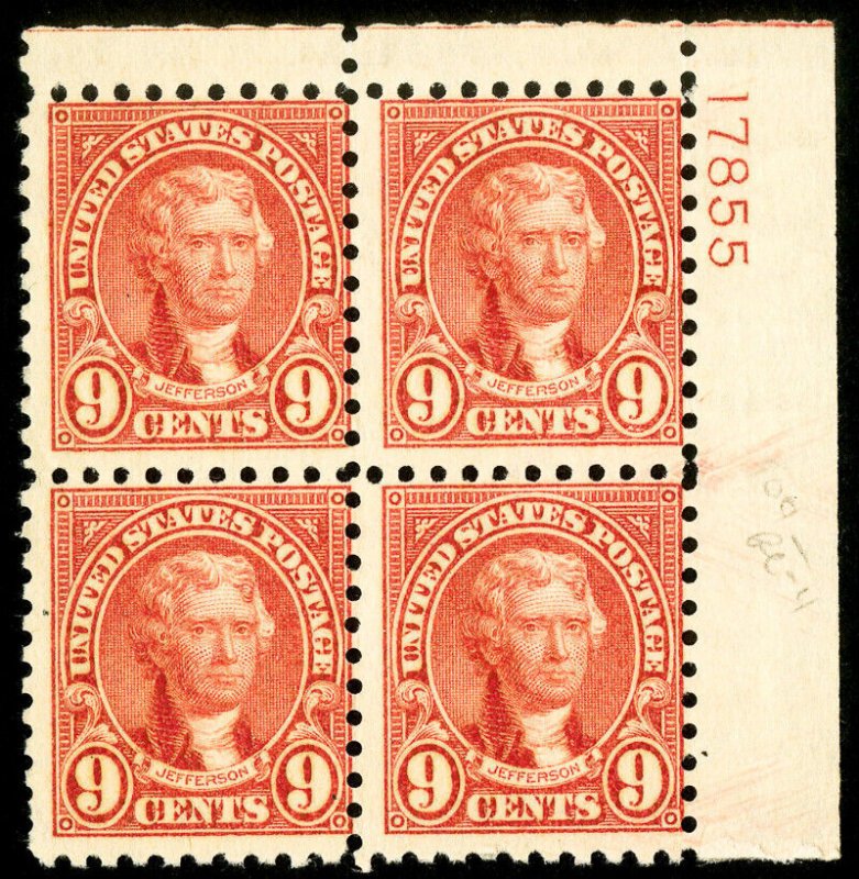 US Stamps # 590 MNH Fresh Plate Block Of 4 Scott Value $225.00