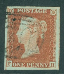 SG 8 1d red-brown plate 59 lettered FH. Very fine used 4 margin example 