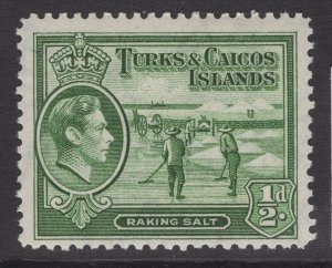 TURKS & CAICOS IS. SG195a 1944 ½d DEEP GREEN MTD MINT