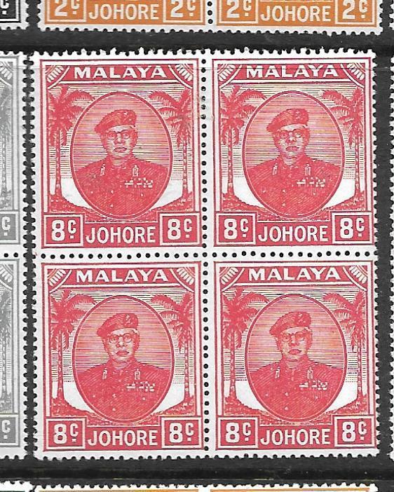 MALAYA JOHORE (P0301B) 8C SULTAN BL OF 4  SG 138  MNH