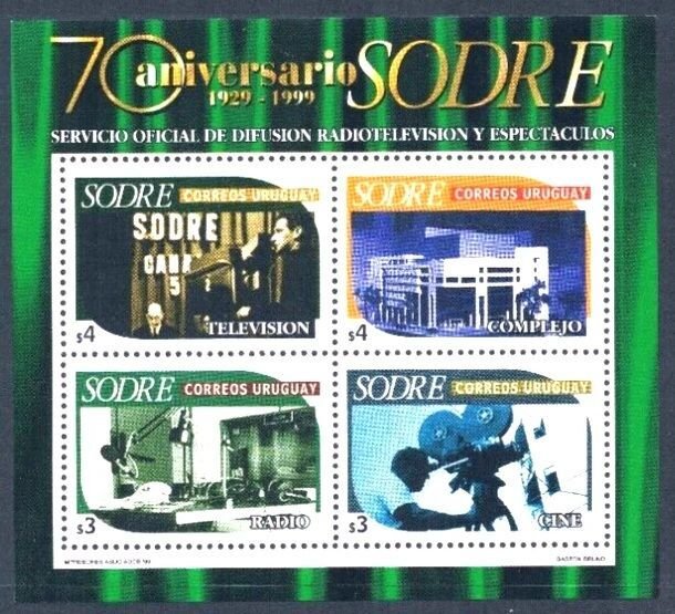1999 Uruguay 2499-2502/B90 SODRE - Broadcasting, Radio, Television and Cinema