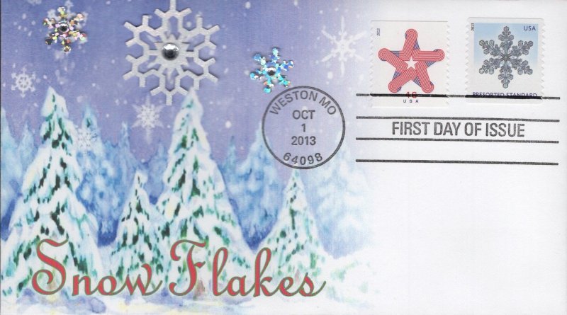Set of 5 Therome Cachets Printed FDCs for the 2013 Snowflakes Christmas Stamps