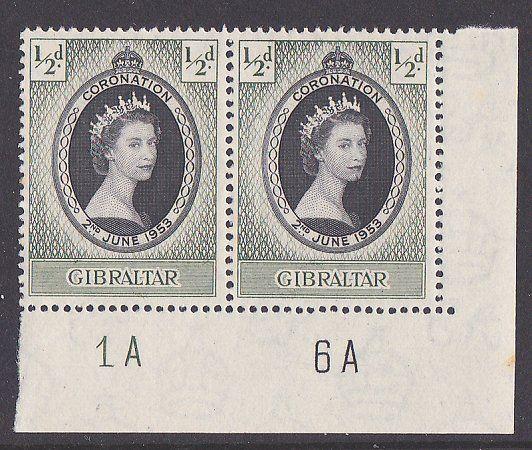 GIBRALTAR 1953 Coronation plate pair MNH....................................3104