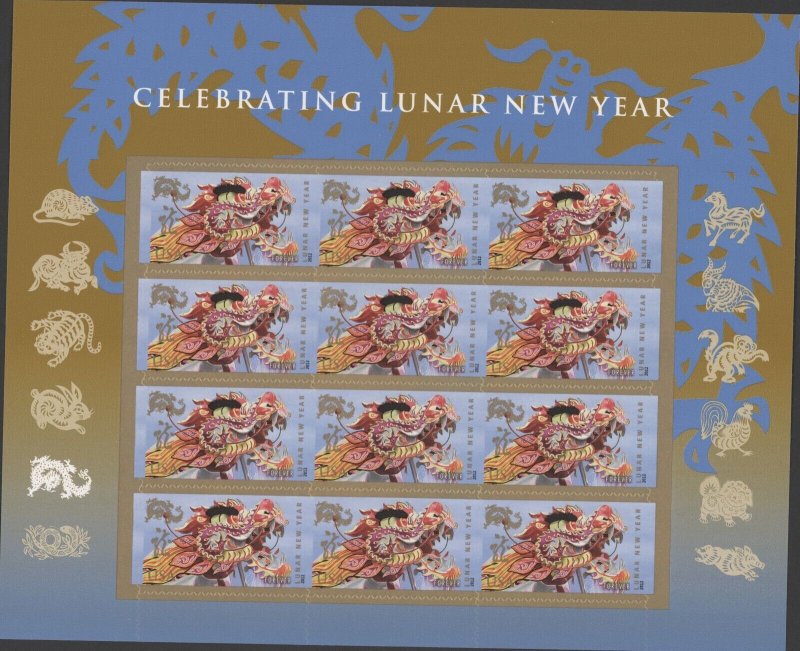 2012 US Scott#4623 Lunar New Year, Year of the Dragon Forever Sheet of 12 MNH