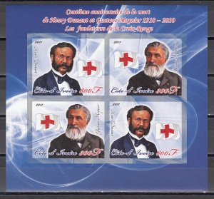 Ivory Coast. 2011 Cinderella issue. H. Dunant, Red Cross, IMPERF sheet of 4. ^