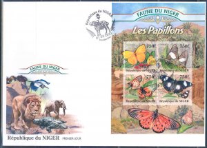 NIGER 2013 FAUNA OF AFRICA  BUTTERFLIES SHEET FIRST DAY COVER 