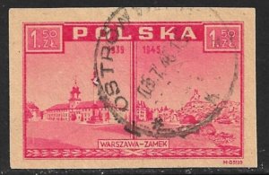 POLAND 1945-46 1.50z Views of Warsaw Pictorial OSTROW Postmark Sc 374 VFU
