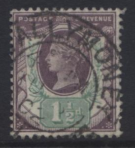 Great Britain - Scott 112 - QV Head -1887- FU - Wmk 30 - Vio & Grn- 1.1/2p Stamp