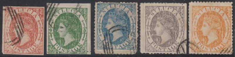 BC SAINT LUCIA Sc Type A1 GROUP OF 5 SPIRO LITHO FORGERIES BOGUS CANCELS F,VF 