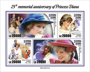 Sierra Leone - 2022 Princess Diana Anniversary - 4 Stamp Sheet - SRL220131a