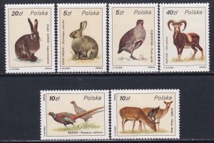 Poland 1986 Sc 2719-24 Various Native Wildlife Stamp MNH