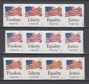 (G) USA #4629-32, 4633-36, 4637-40 Four Flag Coils (3 w/ different perfs) MNH