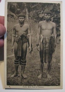 British North Borneo Postcard 1930 Sandakan Postmark Dyak Wild Men