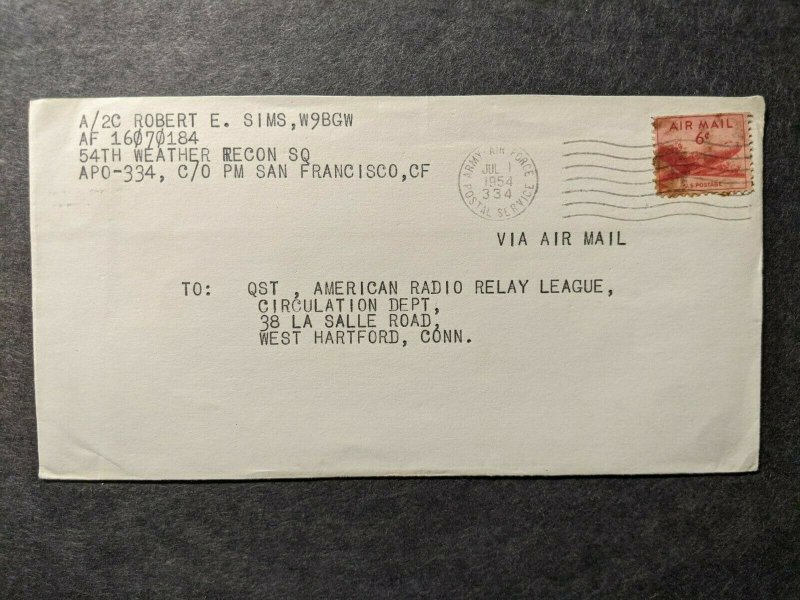 APO 334 ANDERSON AIR FORCE BASE AGANA GUAM 1954 Army Cover 54 WEATHER RECON SQ