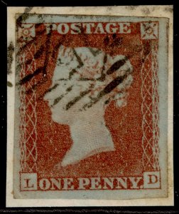 GB QV SG8, 1d red-brown PLATE 116, USED. Cat £40. ON PIECE LD 