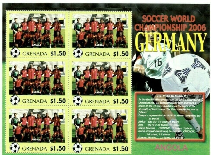 Grenada - 2006 - World Cup Germany Team Angola - Sheet Of 6 Stamps - MNH