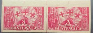 MI) 1933 GUATEMALA, COLUMBUS 3c, MAGENTA, IMPERF MARGINAL PAIR, RARE, FINE, MINT