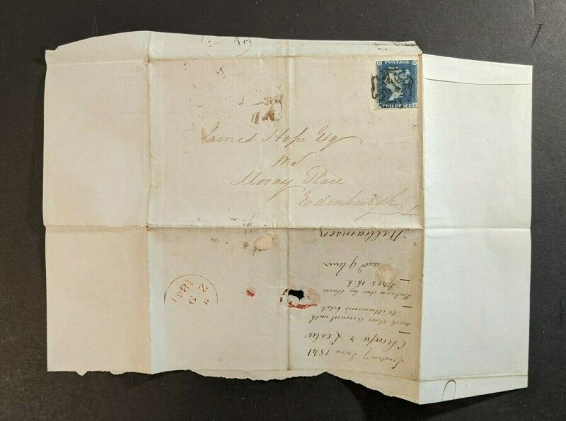 1841 Great Britain Folded Letter with Maltese Cross Cancel 2d Blue Scott #2