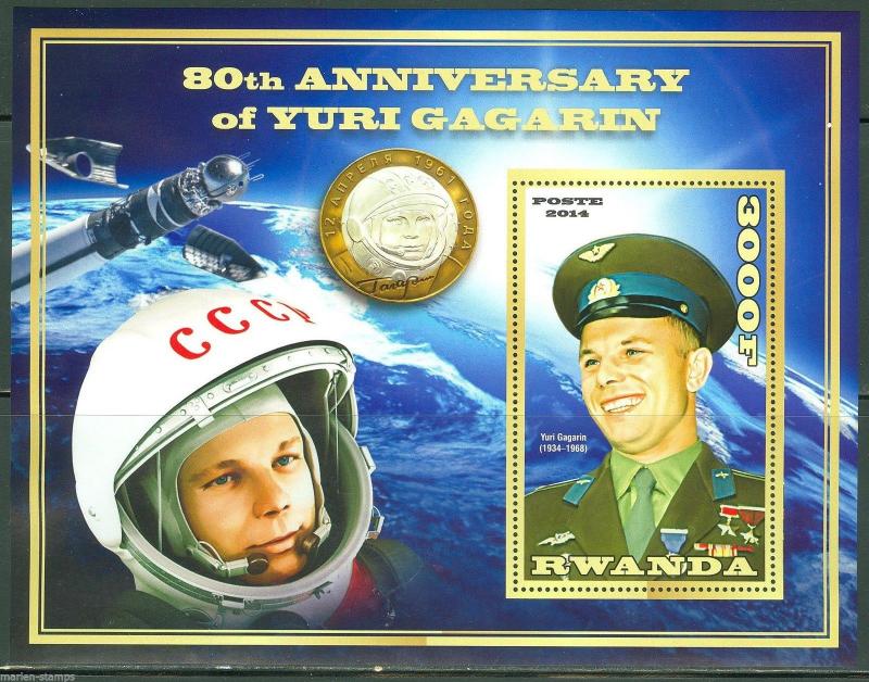 RWANDA 2015 80th BIRTHDAY YURI GAGARIN  SOUVENIR SHEET  MINT NH