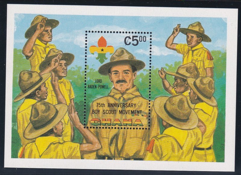 Ghana # 798, Boy Scouts 75th Anniversary, Souvenir Sheet, NH, 1/2 Cat.
