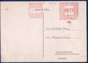 Post Card 1938 Holland Happy Station Machine Cancel 24.5.38 P.C.Js Aerial Mast