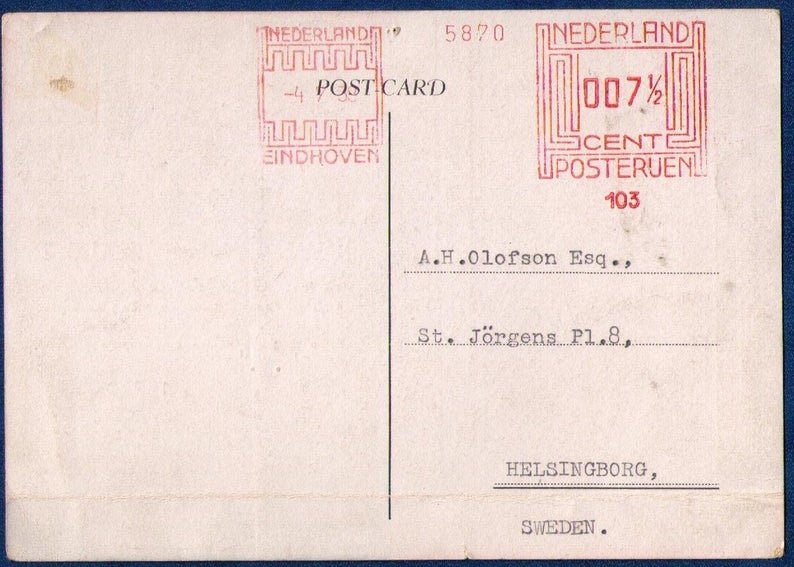 Post Card 1938 Holland Happy Station Machine Cancel 24.5.38 P.C.Js Aerial Mast