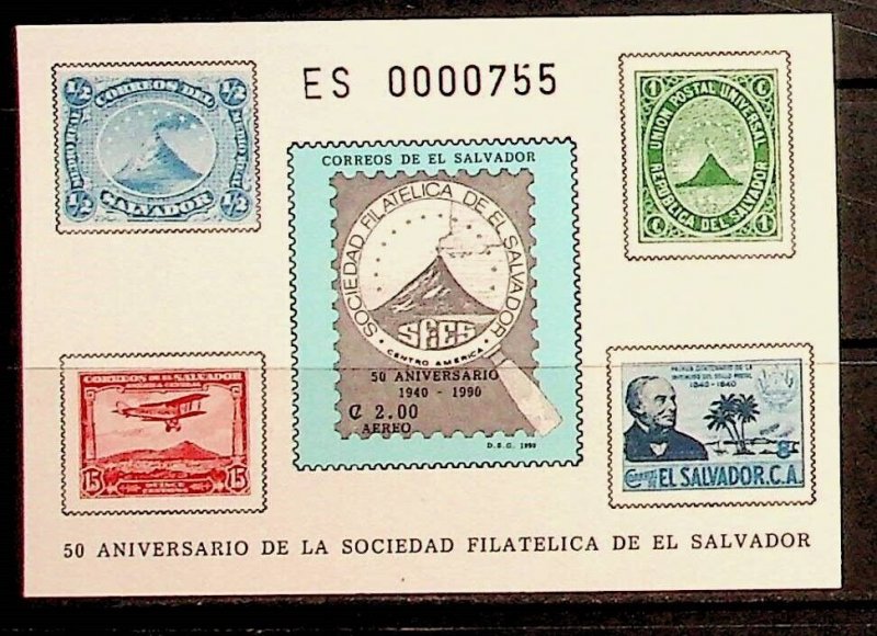 SALVADOR Sc 1230 NH SOUVENIR SHEET OF 1990 - STAMPS-ON-STAMPS