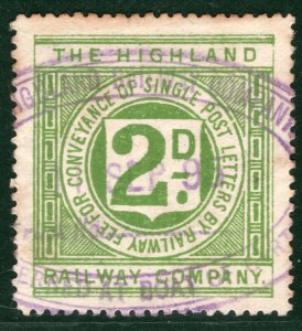 GB Scotland HIGHLAND RAILWAY 2d Letter Stamp *BOAT OF GARTEN* 1895 Used BRW58