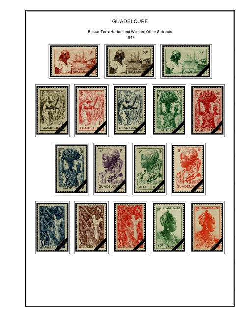 COLOR PRINTED GUADELOUPE 1884-1944 STAMP ALBUM PAGES (25 illustrated pages)