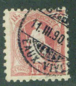 Switzerland 1888, 1fr claret, perf 9,5 CV $87.50