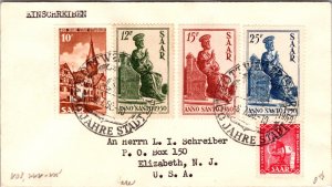 1950 Saarbrucken Saar Germany Protectorate Mail  Cover to Elizabeth NJ USA