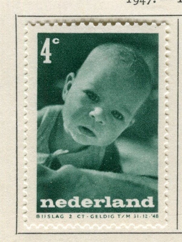 NETHERLANDS; 1947 early Child Welfare issue Mint hinged 4c. value