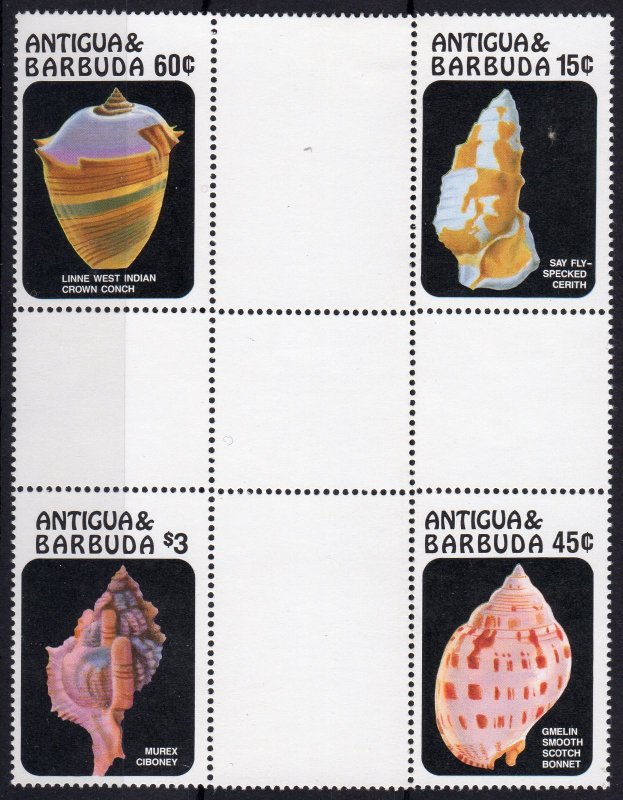 Antigua 1986 Sc#943/946 SHELLS -MARINE LIFE - CROSS BLOCK PERFORATED MNH RARE !!