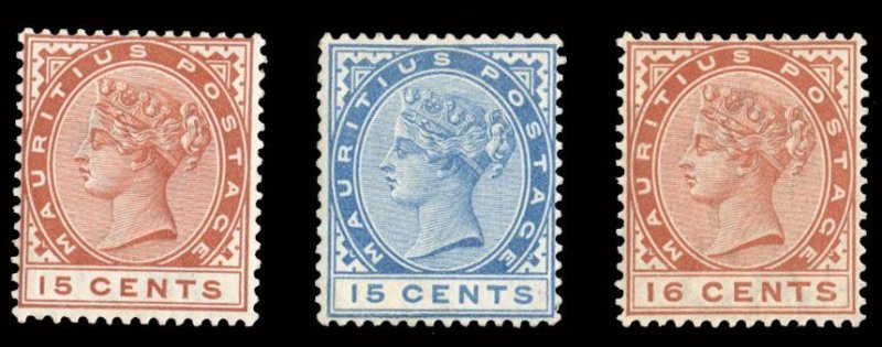 Mauritius 80-82, $28.50, 1885-94 set of three, hinged